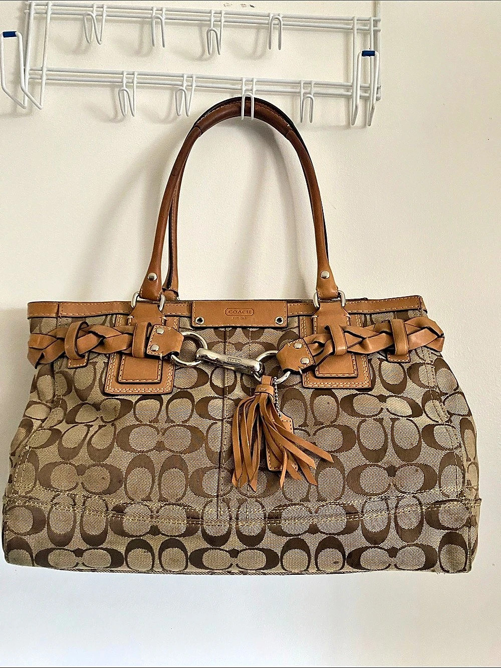 Coach Hamptons Signature Carryall Tote Shoulder Bag Brown & Tan
